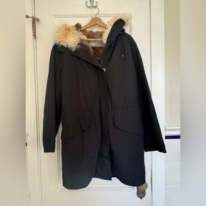 Yves Salomon Army black parka rabbit fur lining coyote fur hood size 36